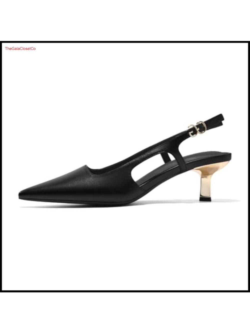 Faux Leather Slingback Pumps Pointed Toe Kitten Heel Buckle Dress Shoes